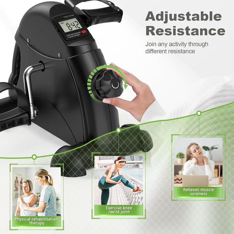FEIERDUN Mini Exercise Bike, Under Desk Bike Pedal Exerciser Portable Foot Cycle Arm & Leg Peddler Machine with LCD Screen Displays - Image 4